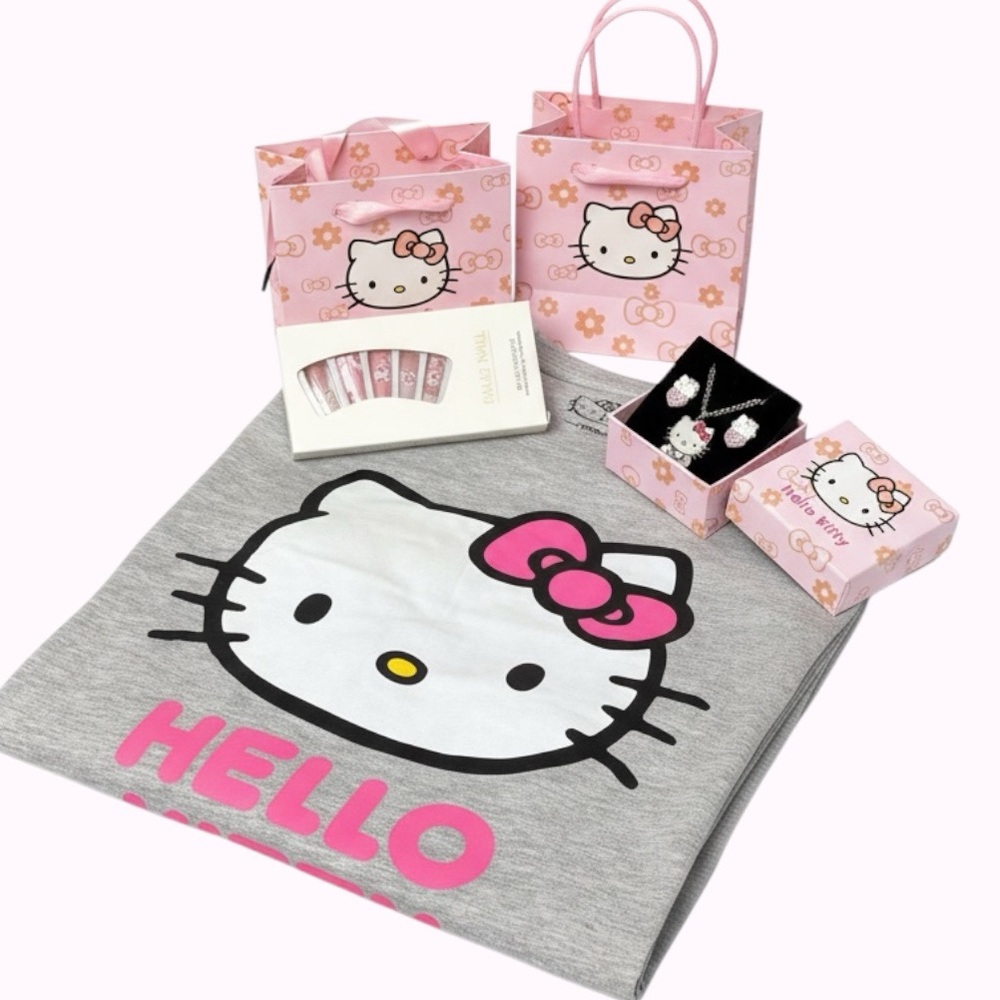 Sanrio Hello Kitty Shirt + Jewelry + Nail Decal Set – Perfect Gift Bundle